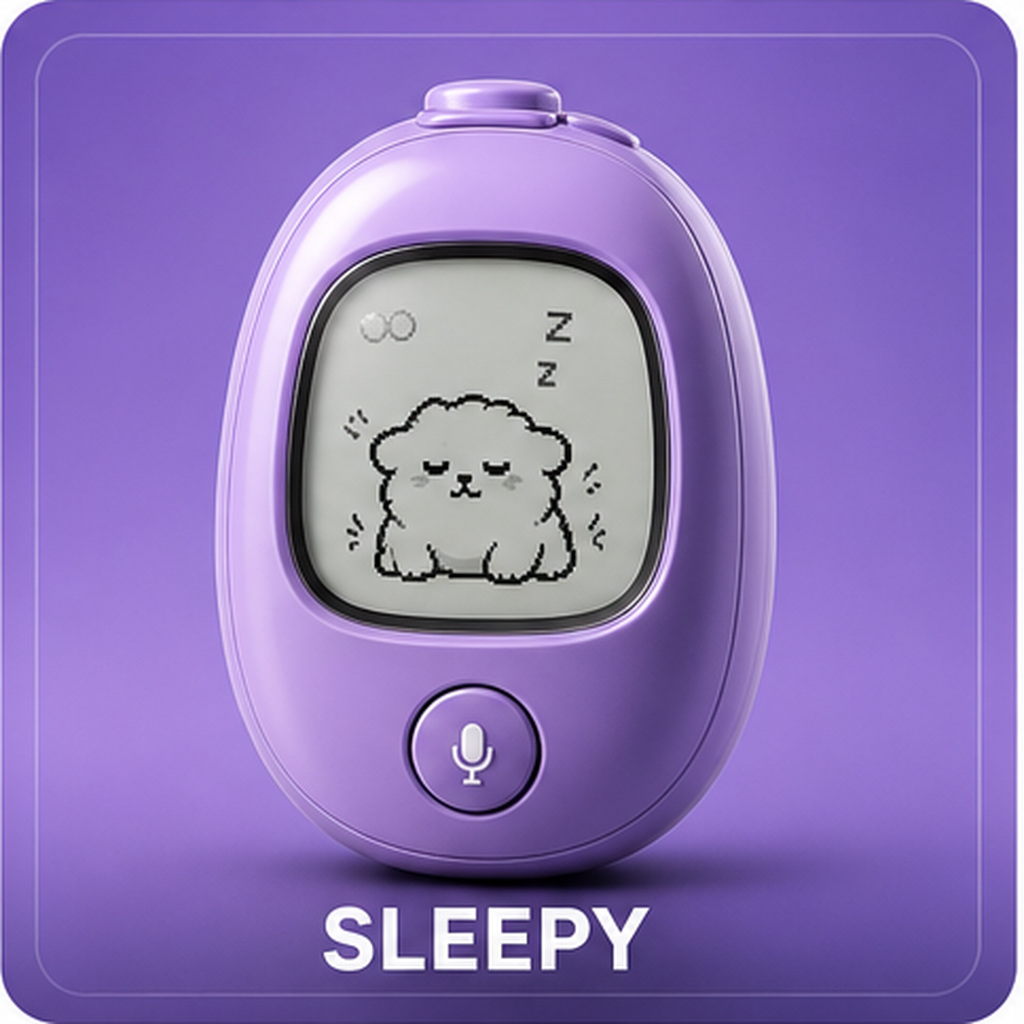 Sleepy Vivlet personality card with a purple device and tired pet.